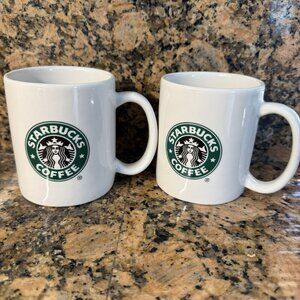 Starbucks Mugs 2004 White Double Sided Logo 10 Ounce Mermaid Siren